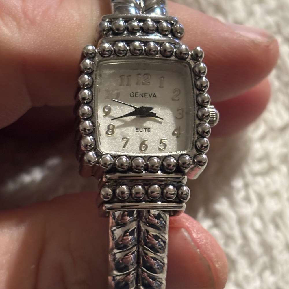 Geneva Elite Silver Women's Watch. Square face .